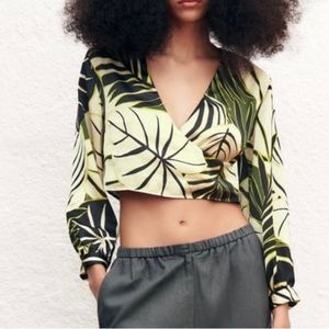 Tropical print wrap top